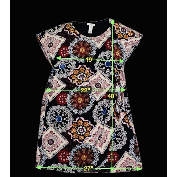 Faux Wrap Dress Boho 2X Medallions Side Tie Swing Textured Wrinkle Resistant - Picture 14 of 14